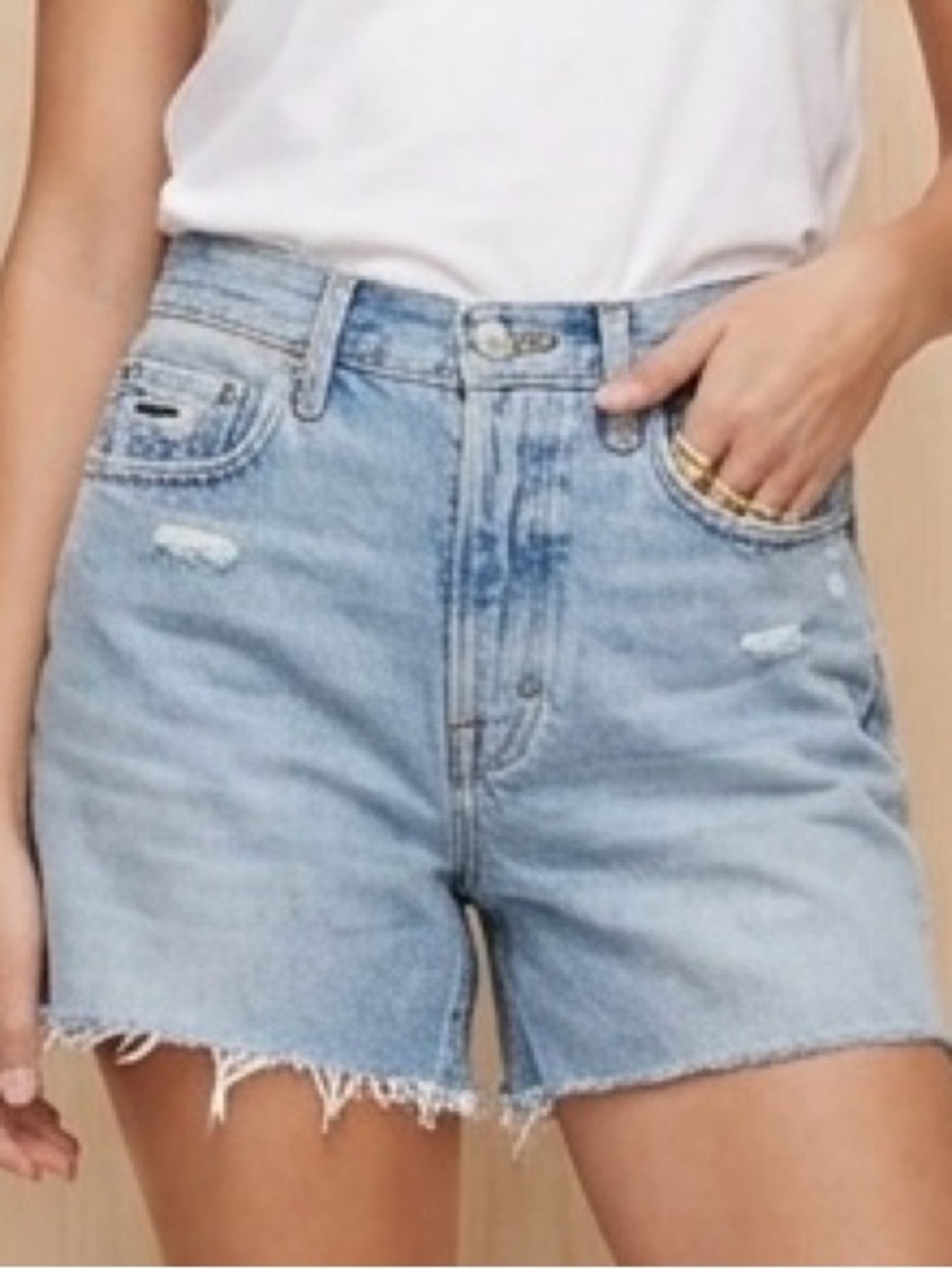 FRAME Denim Le Super High Short Rossum 2 Year Destruct Cutoff Denim Size 24